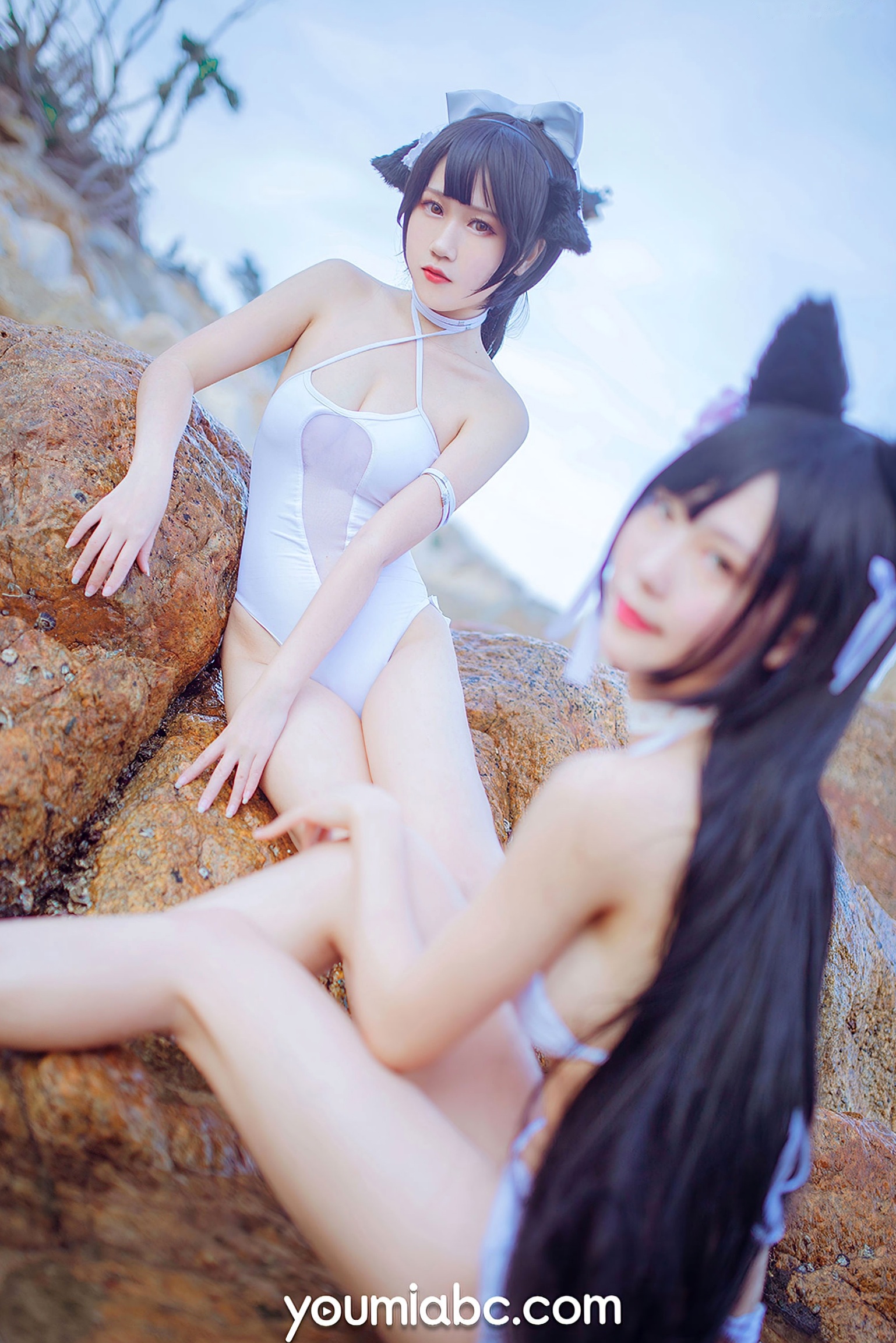 Gallery - YouMi尤蜜：抖娘利世《碧蓝航线》COS泳装大尺度美图，猫耳萌妹海边礁石写真，纯白连体泳衣展现极致诱惑，清新甜美风情万种尤蜜荟 - Chiness Model 角色扮演萌系户外性感诱惑 抖娘利世女神私房照_秀色女神 - image 11