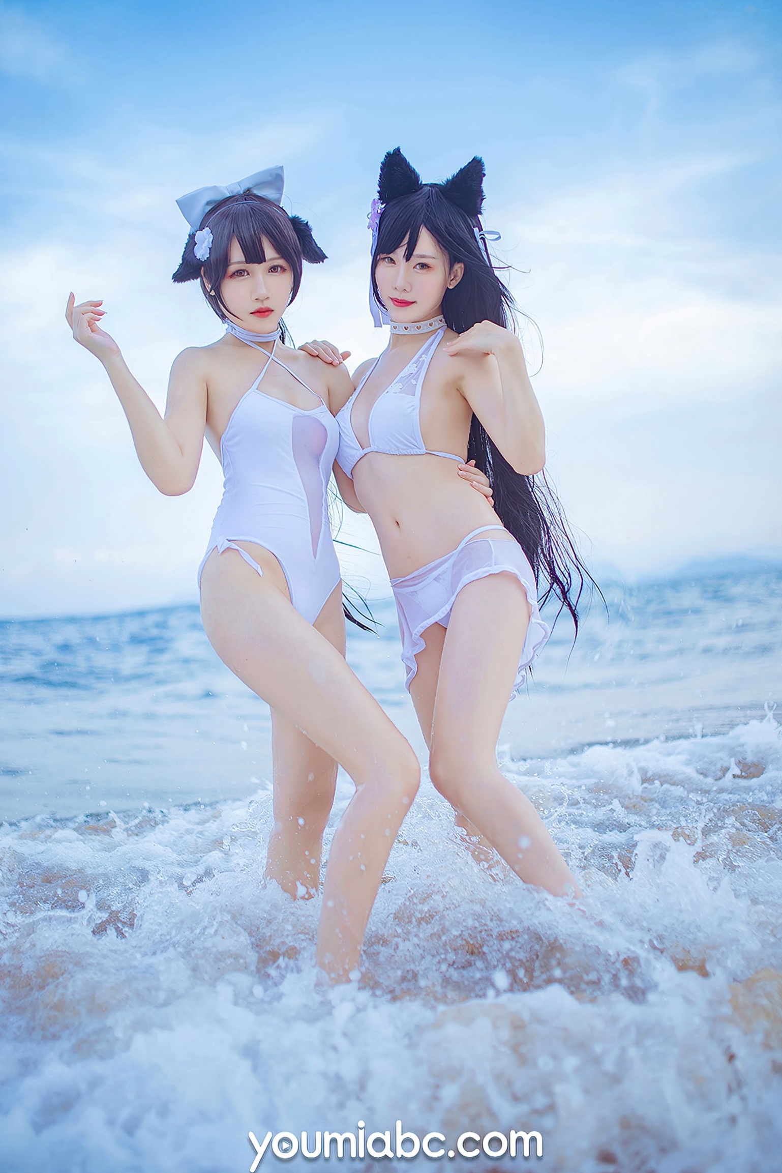 Gallery - YouMi尤蜜：抖娘利世《碧蓝航线》COS泳装大尺度美图，猫耳萌妹海边礁石写真，纯白连体泳衣展现极致诱惑，清新甜美风情万种尤蜜荟 - Chiness Model 角色扮演萌系户外性感诱惑 抖娘利世女神私房照_秀色女神 - image 12