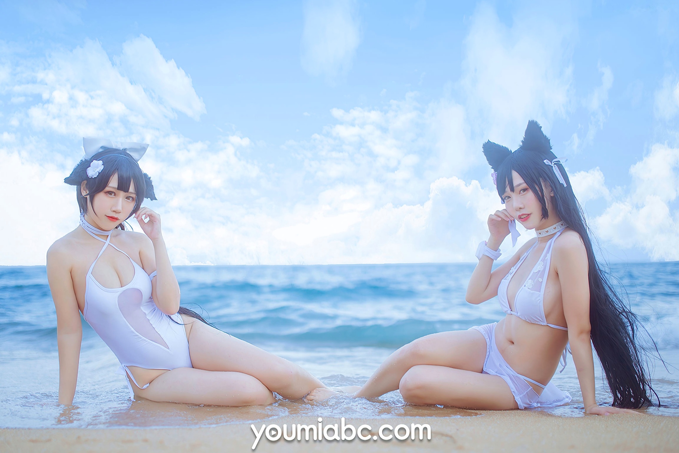 Gallery - YouMi尤蜜：抖娘利世《碧蓝航线》COS泳装大尺度美图，猫耳萌妹海边礁石写真，纯白连体泳衣展现极致诱惑，清新甜美风情万种尤蜜荟 - Chiness Model 角色扮演萌系户外性感诱惑 抖娘利世女神私房照_秀色女神 - image 13