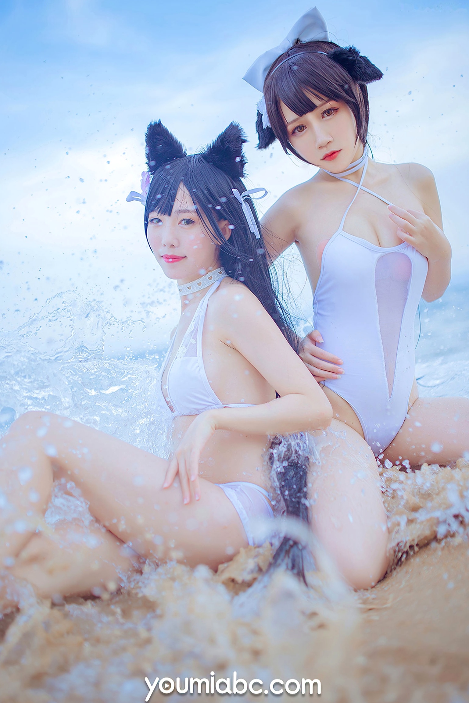 Gallery - YouMi尤蜜：抖娘利世《碧蓝航线》COS泳装大尺度美图，猫耳萌妹海边礁石写真，纯白连体泳衣展现极致诱惑，清新甜美风情万种尤蜜荟 - Chiness Model 角色扮演萌系户外性感诱惑 抖娘利世女神私房照_秀色女神 - image 14