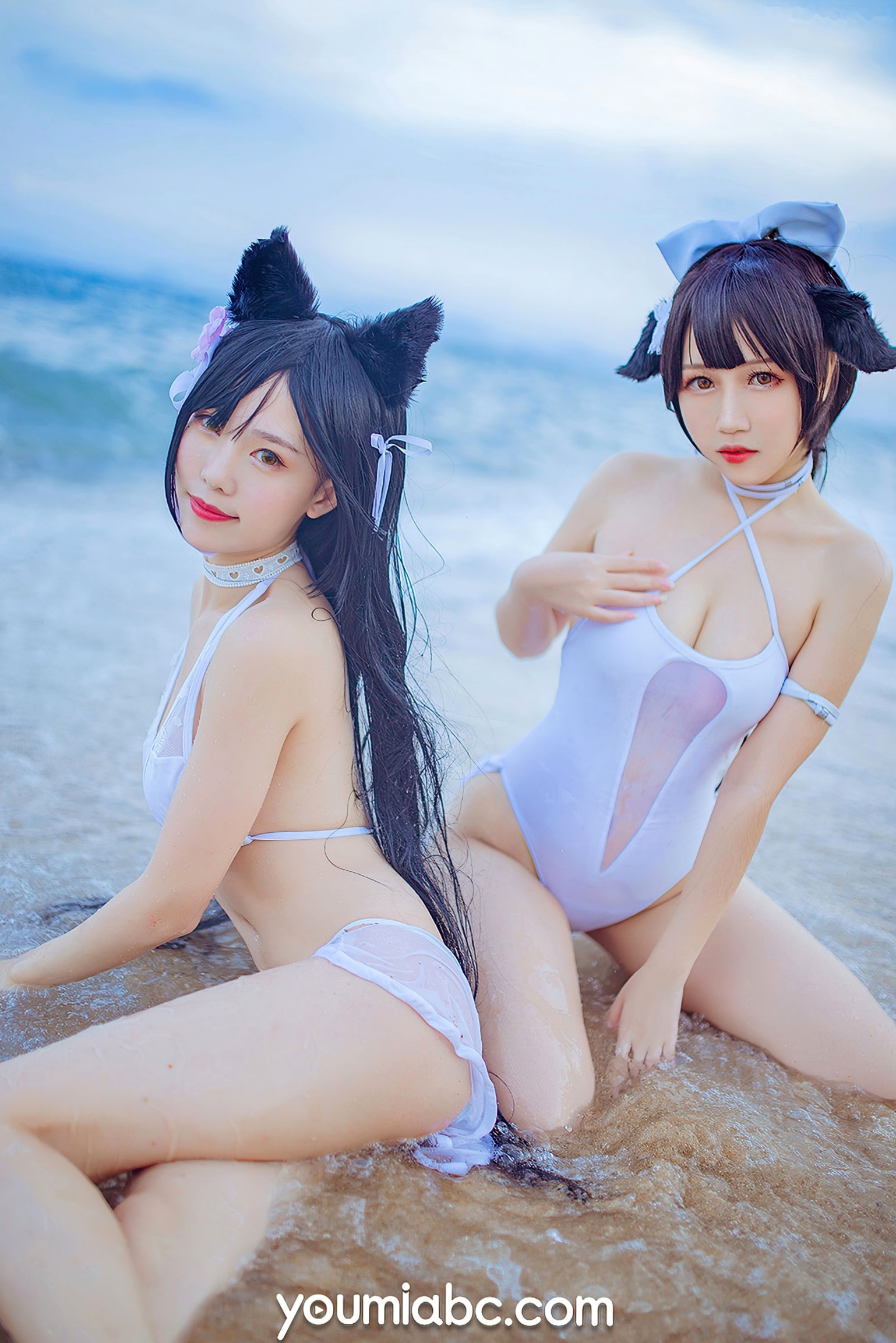 Gallery - YouMi尤蜜：抖娘利世《碧蓝航线》COS泳装大尺度美图，猫耳萌妹海边礁石写真，纯白连体泳衣展现极致诱惑，清新甜美风情万种尤蜜荟 - Chiness Model 角色扮演萌系户外性感诱惑 抖娘利世女神私房照_秀色女神 - image 15