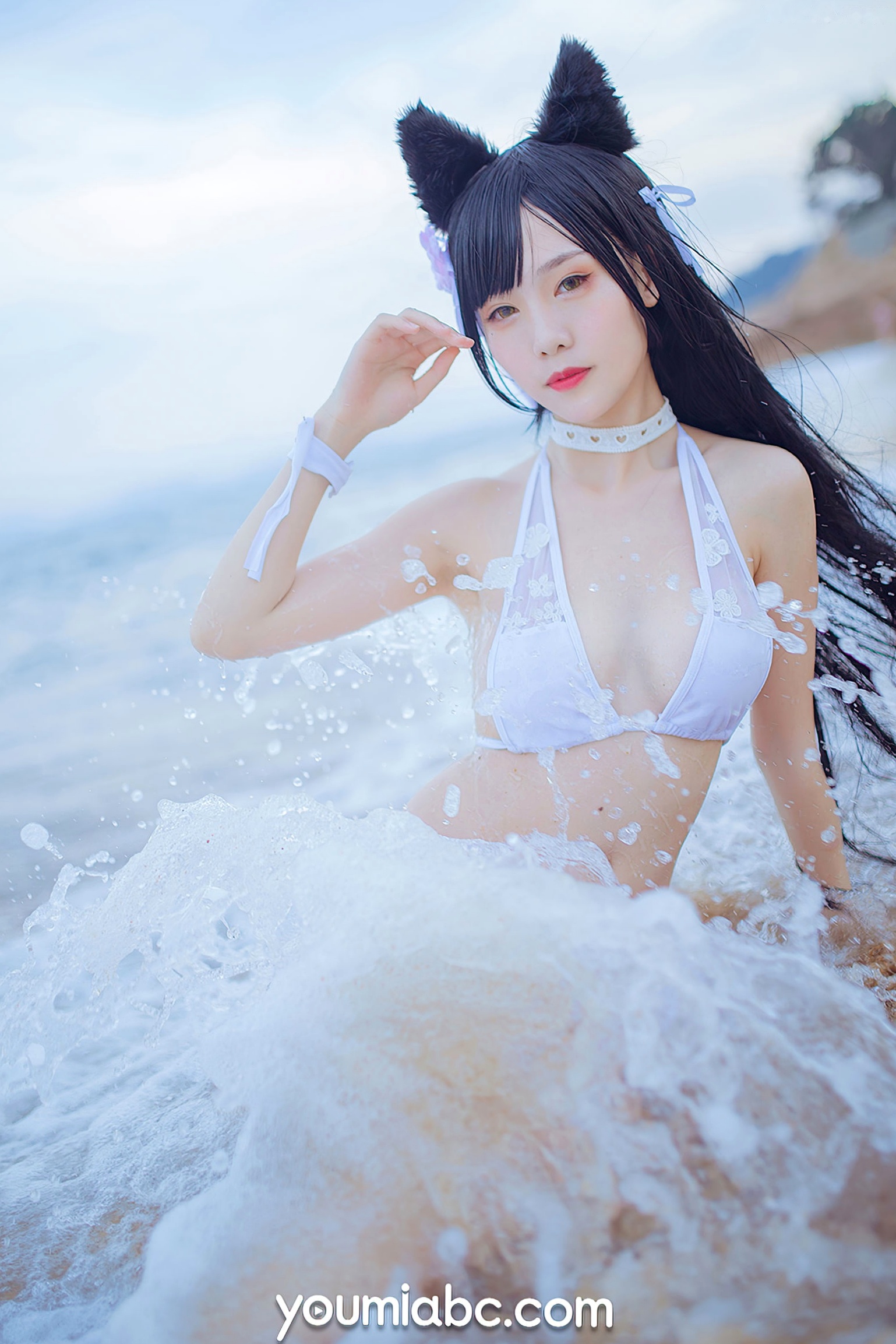 Gallery - YouMi尤蜜：抖娘利世《碧蓝航线》COS泳装大尺度美图，猫耳萌妹海边礁石写真，纯白连体泳衣展现极致诱惑，清新甜美风情万种尤蜜荟 - Chiness Model 角色扮演萌系户外性感诱惑 抖娘利世女神私房照_秀色女神 - image 36