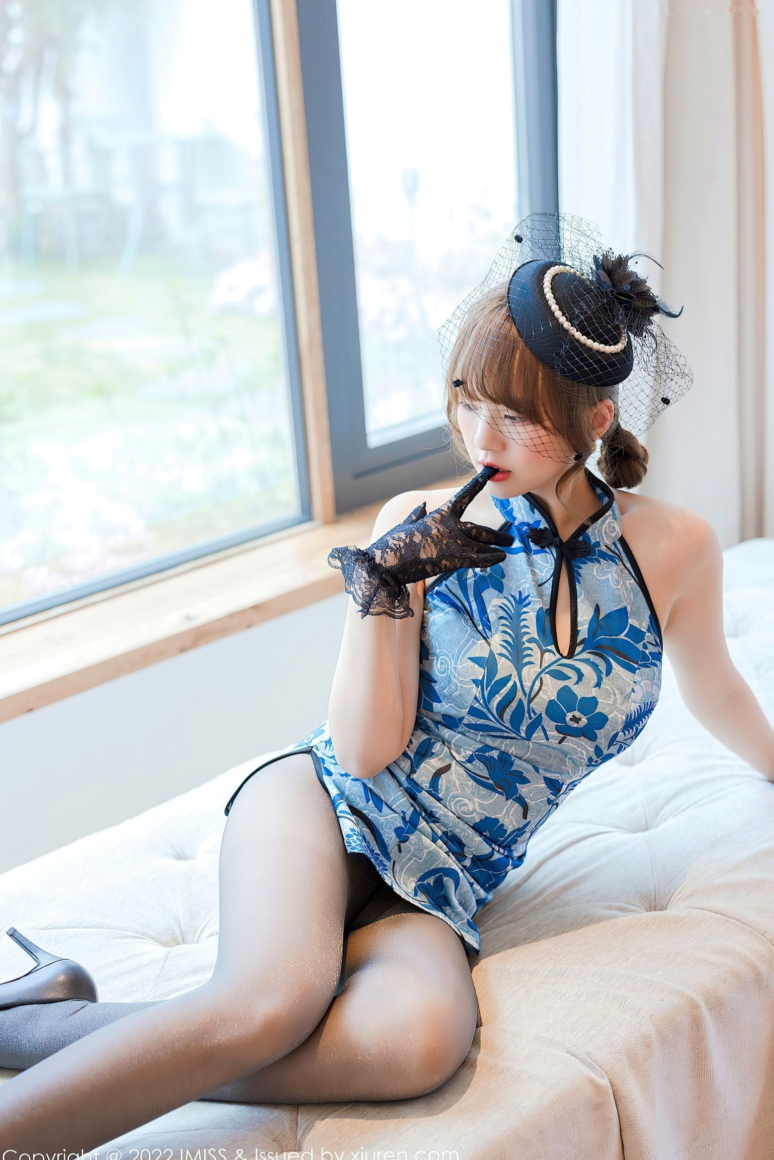 Gallery - IMiss爱蜜社 - Honey Club 680期：张思允Nice古典短旗袍写真，搭配黑蕾丝内衣黑丝演绎极致性感，复古面纱装点别样魅力爱蜜社 - Honey Club 性感旗袍黑丝内衣 张思允女神私房照_秀色女神 - image 22