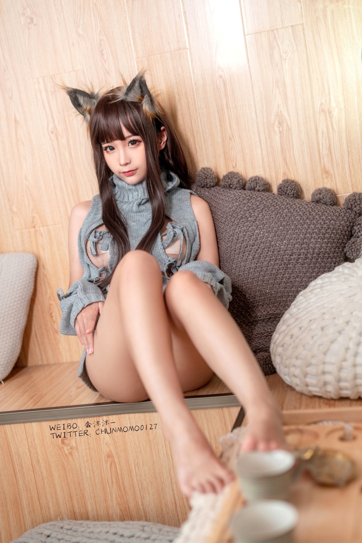 Gallery - 蠢沫沫-087-灰露背毛衣猫耳角色扮演萌系私房照角色扮演萌系萝莉私房照性感 蠢沫沫女神私房照_秀色女神 - image 26