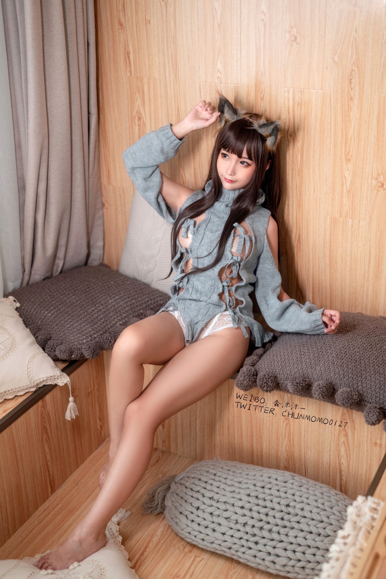 Gallery - 蠢沫沫-087-灰露背毛衣猫耳角色扮演萌系私房照角色扮演萌系萝莉私房照性感 蠢沫沫女神私房照_秀色女神 - image 30