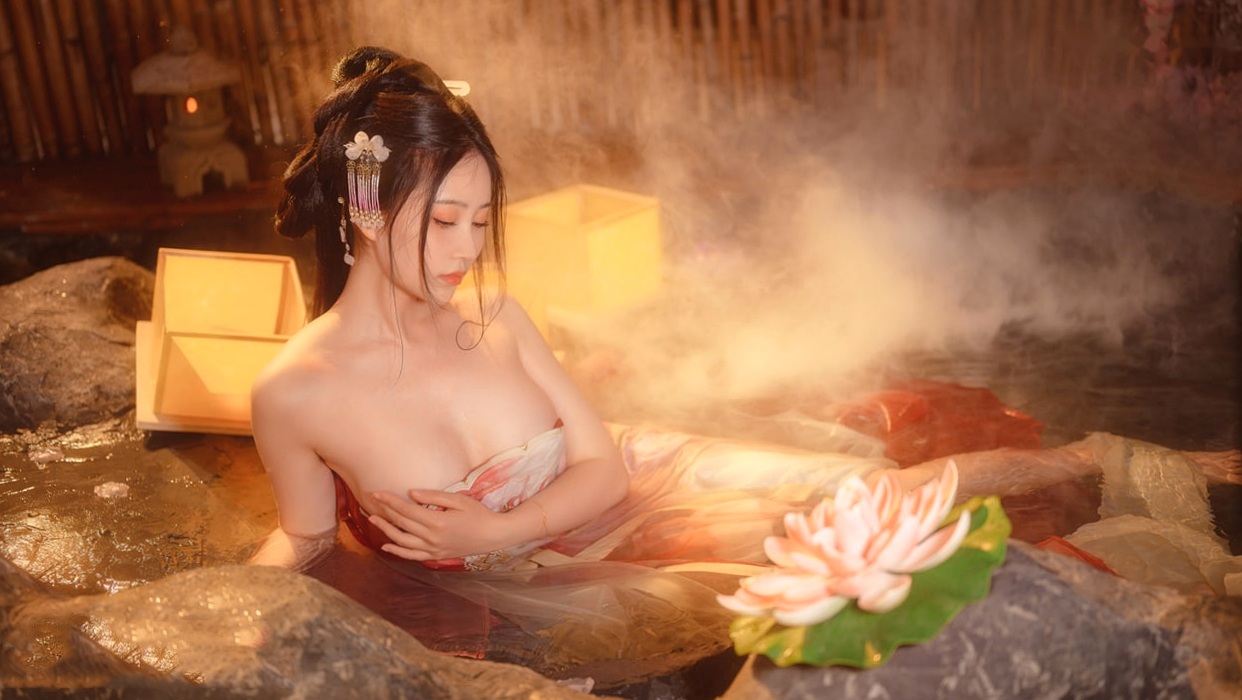 Gallery - 年年-梦醉瑶：极致唯美古风温泉私房写真，薄纱湿身诱惑，繁花梦幻尽显娇艳美感性感诱惑湿身尤物私房照 年年女神私房照_秀色女神 - image 4