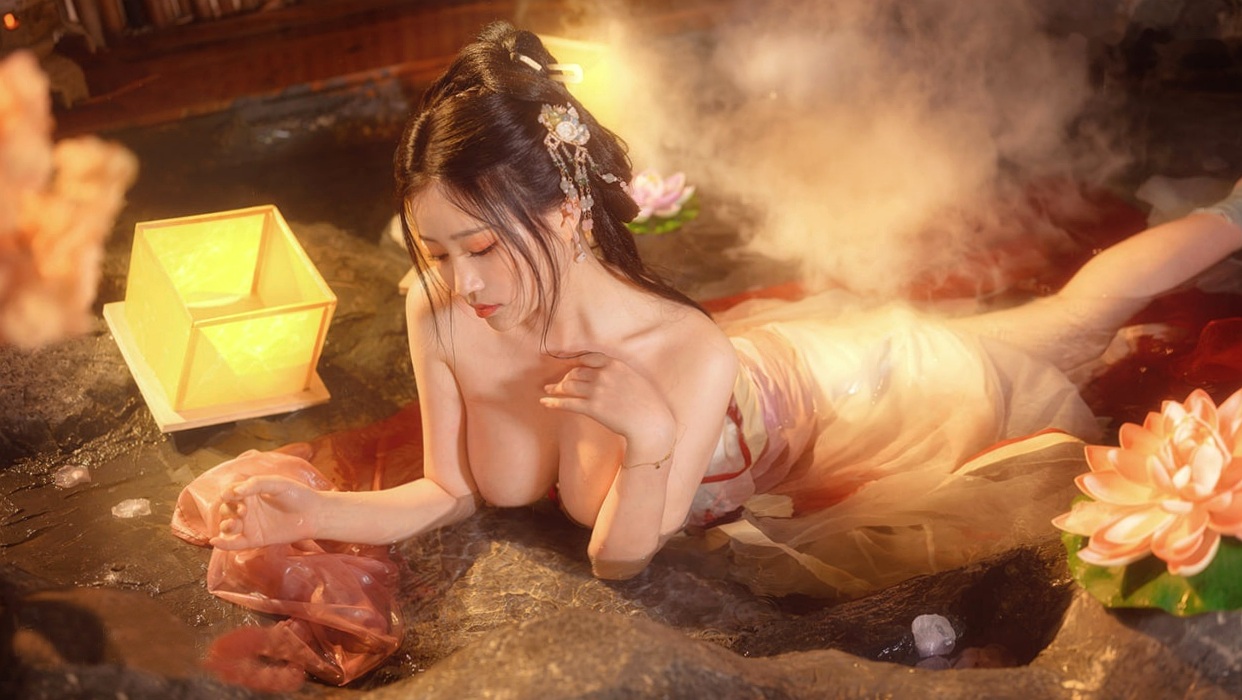 Gallery - 年年-梦醉瑶：极致唯美古风温泉私房写真，薄纱湿身诱惑，繁花梦幻尽显娇艳美感性感诱惑湿身尤物私房照 年年女神私房照_秀色女神 - image 22
