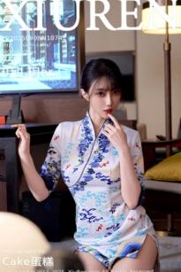 XiuRen秀人网 10741 玥儿玥er 白色蓝印花短旗袍肉丝诱惑 室内私房美腿写真