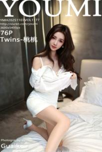YouMi尤蜜荟 1177 Twins 桃桃 纯欲白色蕾丝内衣性感私房照 绝美高跟大床写真
