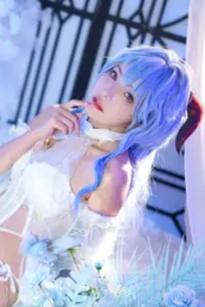 苏嫣嫣阿姨 - 甘雨花嫁唯美COS，梦幻蓝调蕾丝诱惑，原神角色扮演极致美感