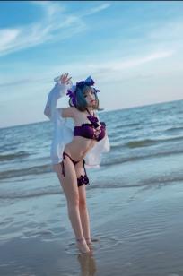 二佐Nisa - 碧蓝航线柴郡泳装COS，海边比基尼写真，极致诱惑甜美猫耳少女，清凉夏日清新私房照 [30P]