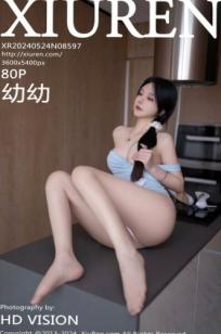 XiuRen秀人网-8597-幼幼：居家厨房主题，淡蓝修身连衣短裙配围裙，性感私房大尺度展现极致曲线