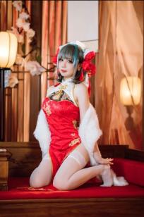 焖焖碳 - 碧蓝航线柴郡旗袍古典丝袜装，绝美角色扮演，复古风情下的性感演绎 [29P]