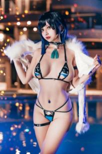 沖田凛花-Okita-Rinka-夜阑-Yelan-Swimsuit-夜间泳池私房Cosplay大片，极致火辣好身材