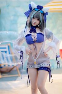 Bangni邦尼 - 泳装柴郡猫娘COS 海边度假风比基尼写真 大尺度诱惑视觉盛宴