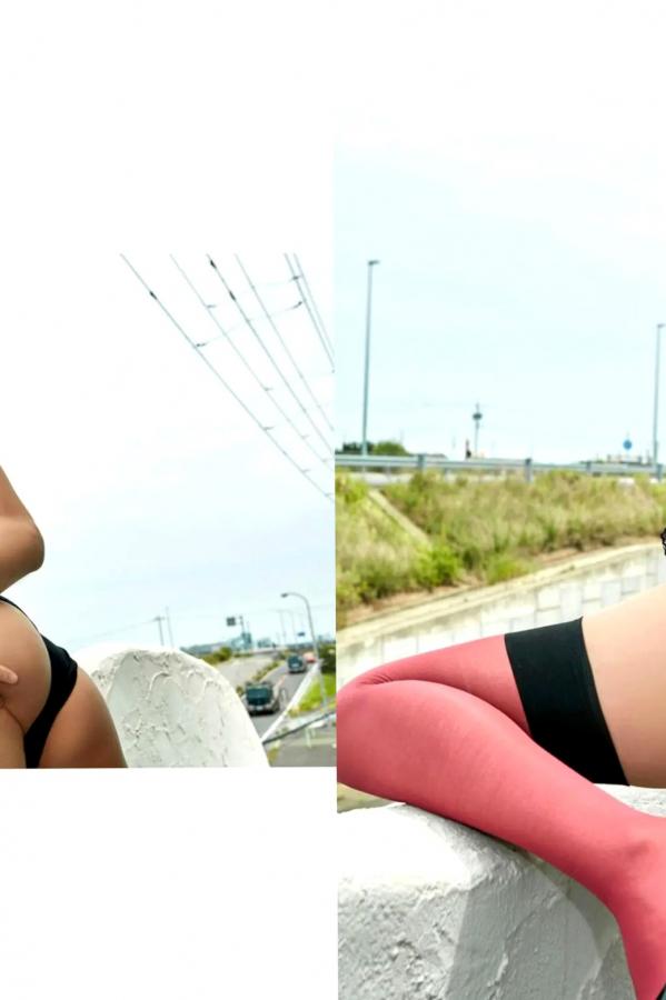   美東澪 - みおしずく 户外黑蕾丝透视与浴室湿身性感内衣写真第7张图片