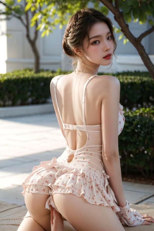   AI美女-拟实-白色红点睡衣短裙-18禁 泳池私房大尺度性感写真第2张图片