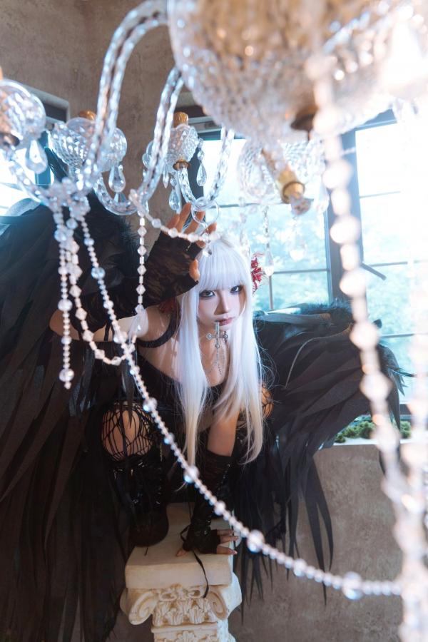   蠢沫沫-黑天鹅 暗黑哥特风羽翼电吉他魅惑角色扮演写真第46张图片