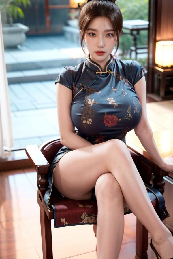   AI美女-拟实-情趣古风旗袍 东方古典性感写真 极致曲线诱惑第25张图片