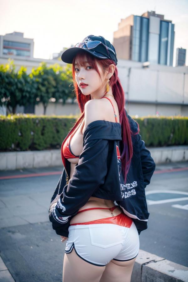   AI美女-拟实-红色比基尼棒球帽少女-户外运动性感大尺度写真-18禁第22张图片
