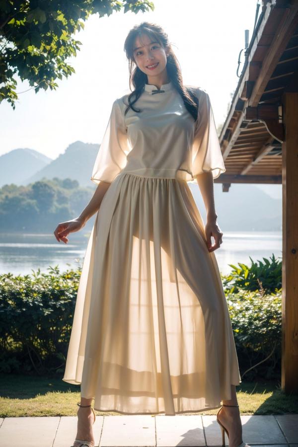    AI美女-拟实-民国风白衫长裙户外河边清纯复古温婉气质写真第30张图片