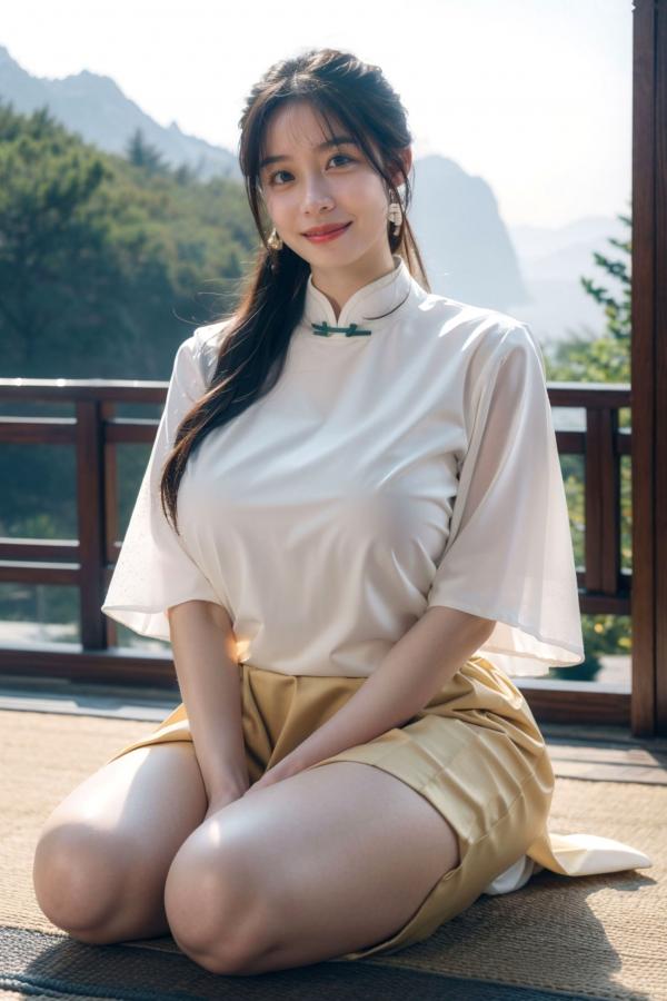    AI美女-拟实-民国风白衫长裙户外河边清纯复古温婉气质写真第31张图片