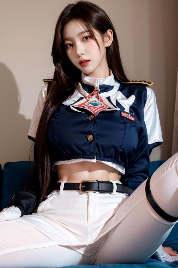    AI美女-拟实-女军官深蓝制服 紧身白裤修身腰臀性感写真第39张图片