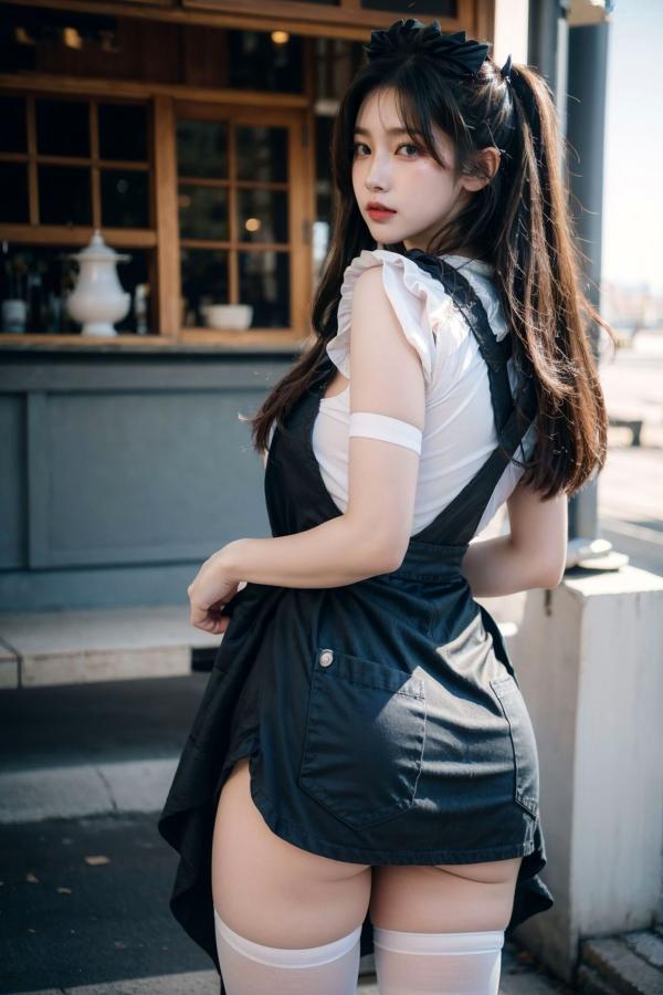   AI美女-拟实-黑白女仆裙街拍-18禁 户外性感女仆黑丝私房大尺度诱惑写真第4张图片