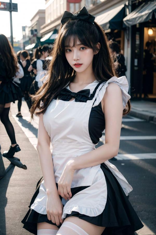    AI美女-拟实-黑白女仆裙街拍-18禁 户外性感女仆黑丝私房大尺度诱惑写真第8张图片