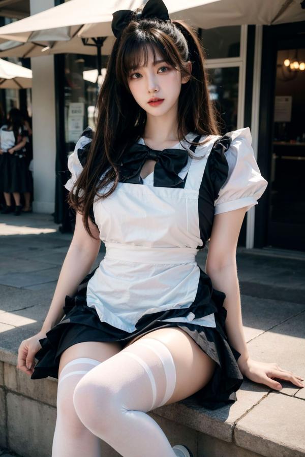    AI美女-拟实-黑白女仆裙街拍-18禁 户外性感女仆黑丝私房大尺度诱惑写真第9张图片