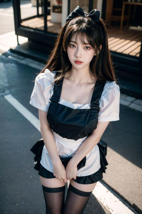    AI美女-拟实-黑白女仆裙街拍-18禁 户外性感女仆黑丝私房大尺度诱惑写真第10张图片