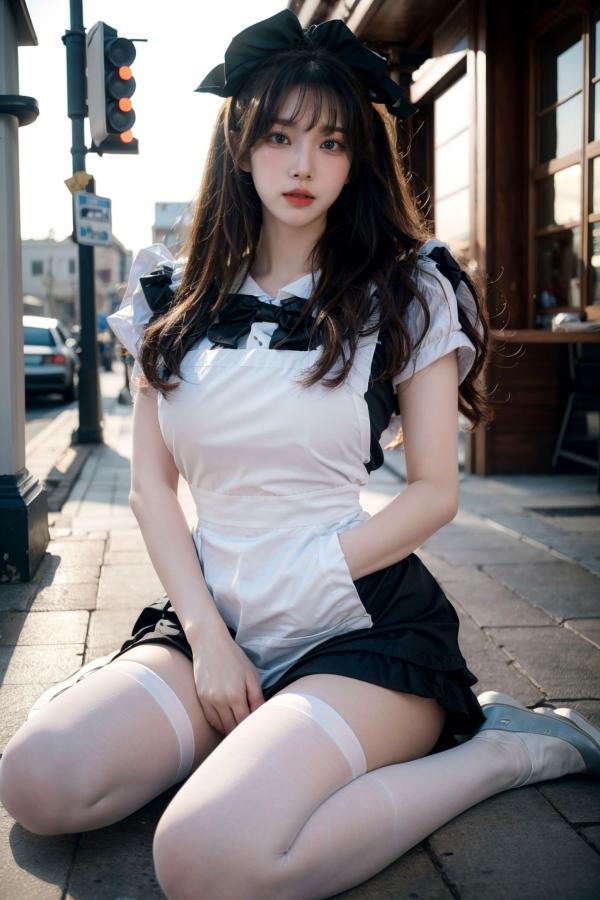    AI美女-拟实-黑白女仆裙街拍-18禁 户外性感女仆黑丝私房大尺度诱惑写真第15张图片