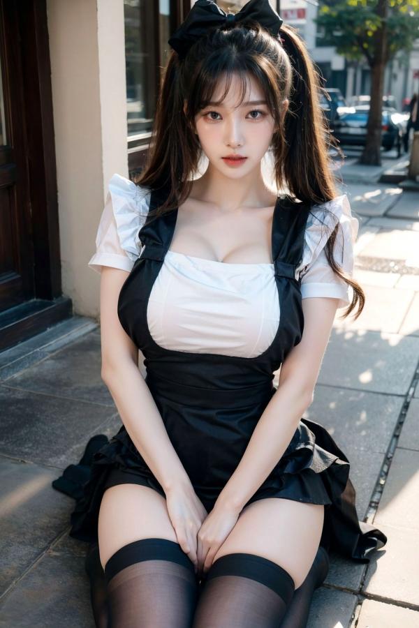    AI美女-拟实-黑白女仆裙街拍-18禁 户外性感女仆黑丝私房大尺度诱惑写真第16张图片
