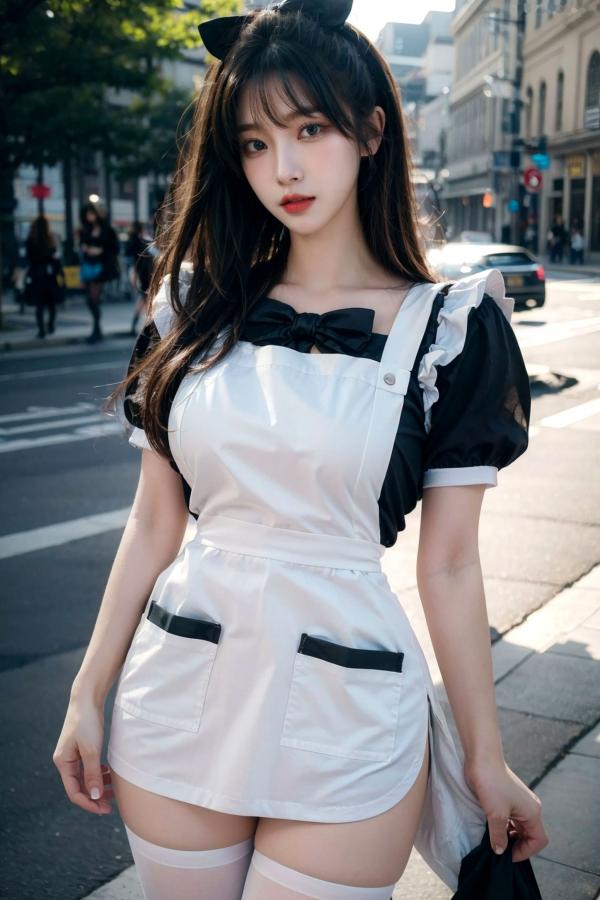    AI美女-拟实-黑白女仆裙街拍-18禁 户外性感女仆黑丝私房大尺度诱惑写真第19张图片