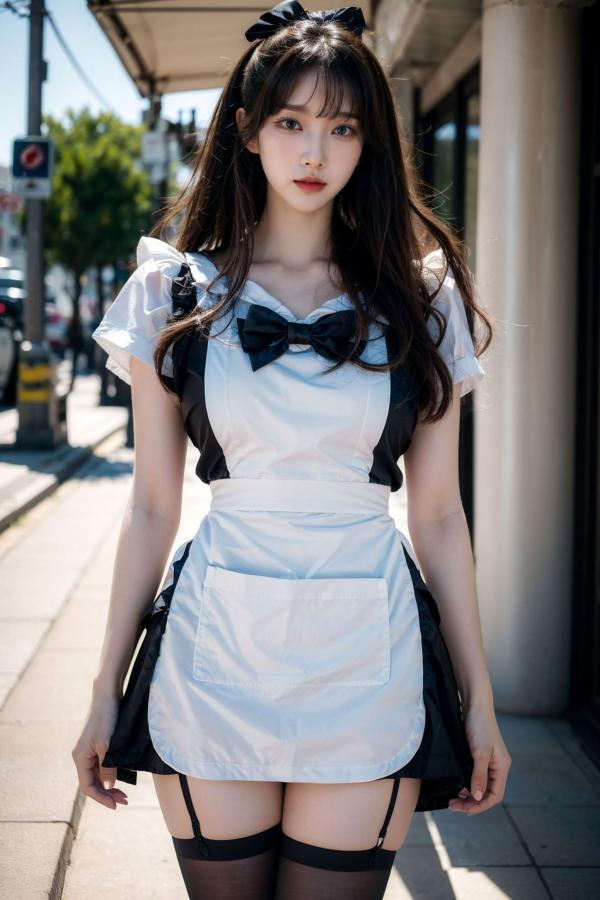    AI美女-拟实-黑白女仆裙街拍-18禁 户外性感女仆黑丝私房大尺度诱惑写真第20张图片