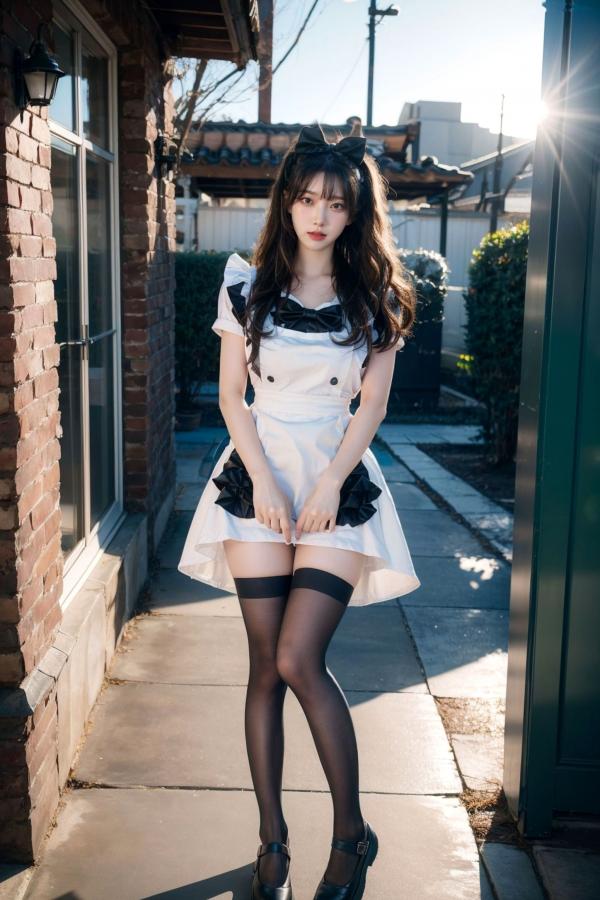    AI美女-拟实-黑白女仆裙街拍-18禁 户外性感女仆黑丝私房大尺度诱惑写真第21张图片