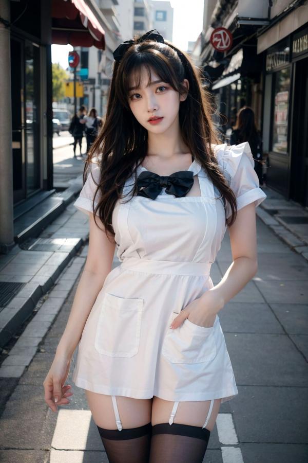    AI美女-拟实-黑白女仆裙街拍-18禁 户外性感女仆黑丝私房大尺度诱惑写真第22张图片