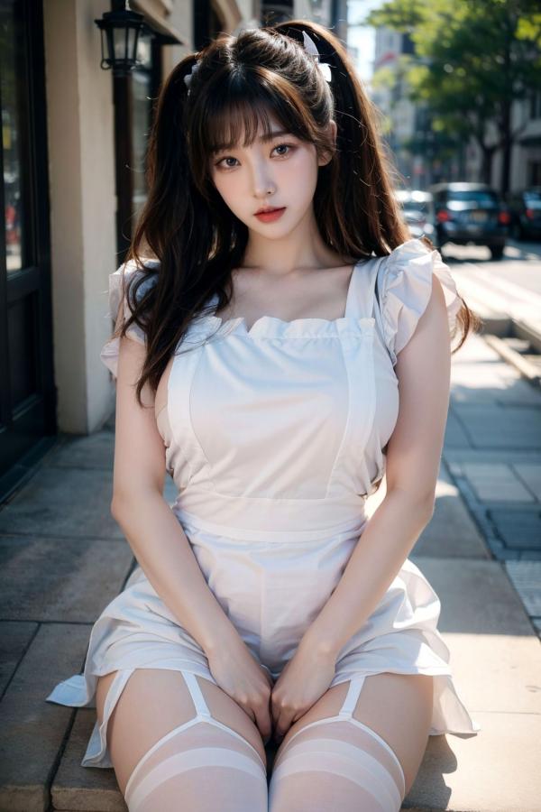    AI美女-拟实-黑白女仆裙街拍-18禁 户外性感女仆黑丝私房大尺度诱惑写真第27张图片