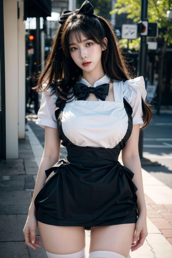    AI美女-拟实-黑白女仆裙街拍-18禁 户外性感女仆黑丝私房大尺度诱惑写真第28张图片