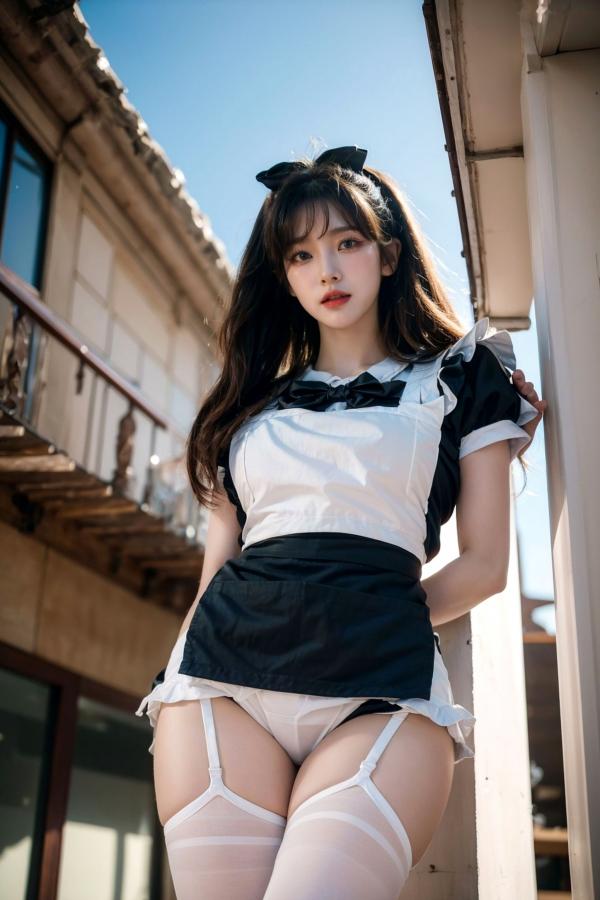    AI美女-拟实-黑白女仆裙街拍-18禁 户外性感女仆黑丝私房大尺度诱惑写真第30张图片