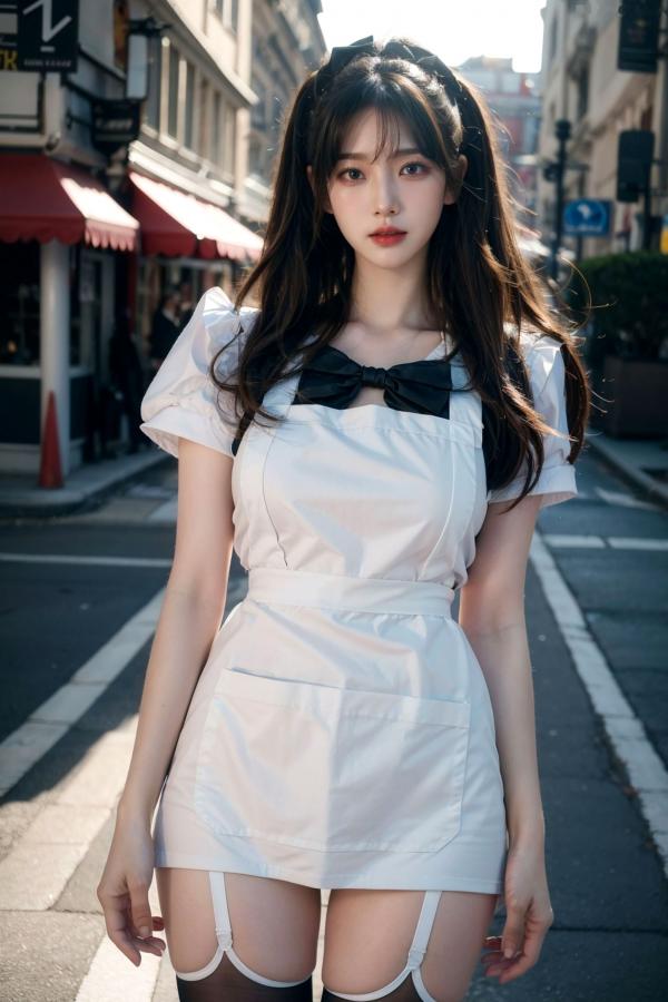    AI美女-拟实-黑白女仆裙街拍-18禁 户外性感女仆黑丝私房大尺度诱惑写真第31张图片