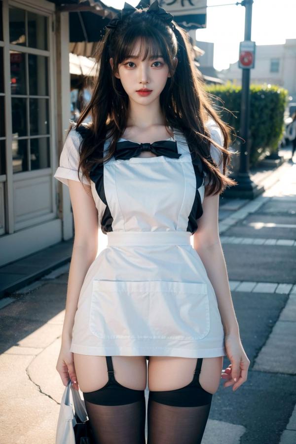    AI美女-拟实-黑白女仆裙街拍-18禁 户外性感女仆黑丝私房大尺度诱惑写真第34张图片