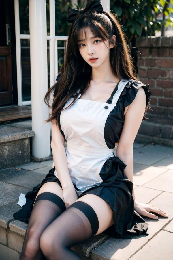   AI美女-拟实-黑白女仆裙街拍-18禁 户外性感女仆黑丝私房大尺度诱惑写真第36张图片
