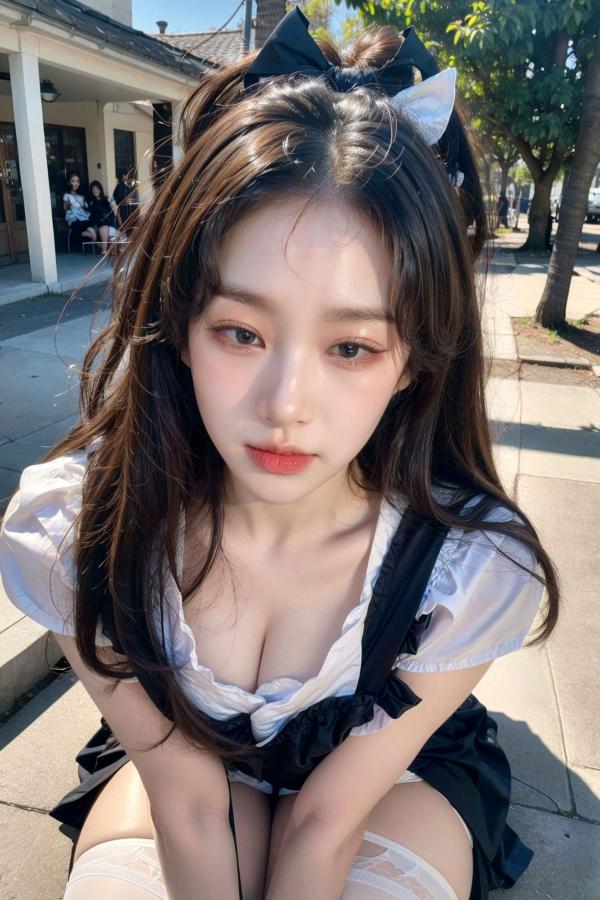    AI美女-拟实-黑白女仆裙街拍-18禁 户外性感女仆黑丝私房大尺度诱惑写真第45张图片