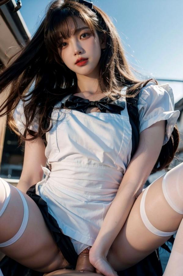    AI美女-拟实-黑白女仆裙街拍-18禁 户外性感女仆黑丝私房大尺度诱惑写真第68张图片