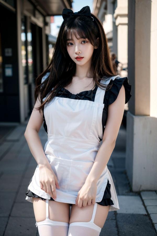    AI美女-拟实-黑白女仆裙街拍-18禁 户外性感女仆黑丝私房大尺度诱惑写真第74张图片