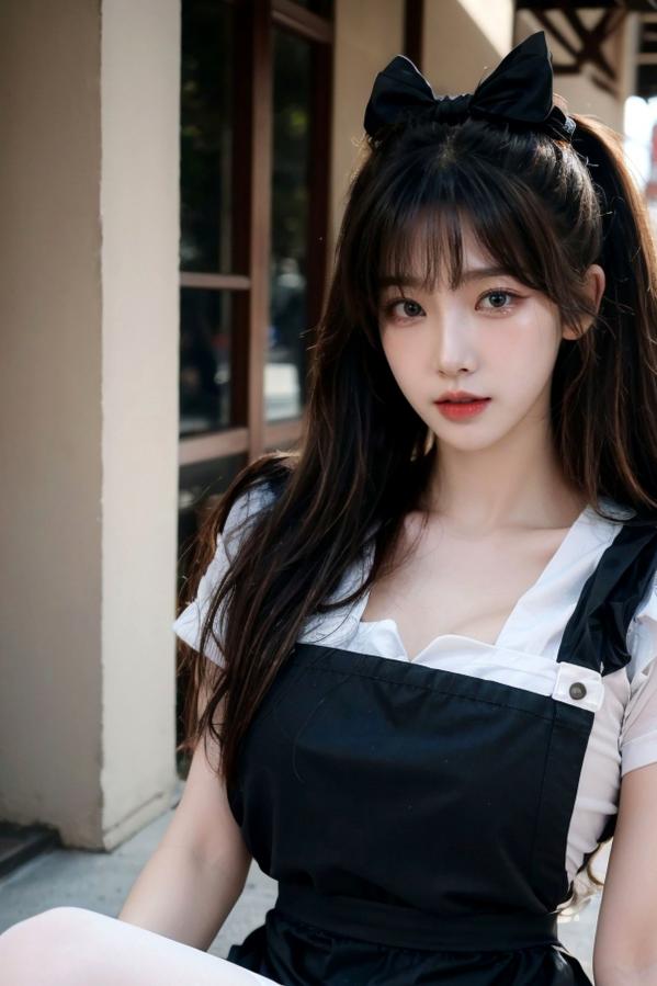    AI美女-拟实-黑白女仆裙街拍-18禁 户外性感女仆黑丝私房大尺度诱惑写真第75张图片