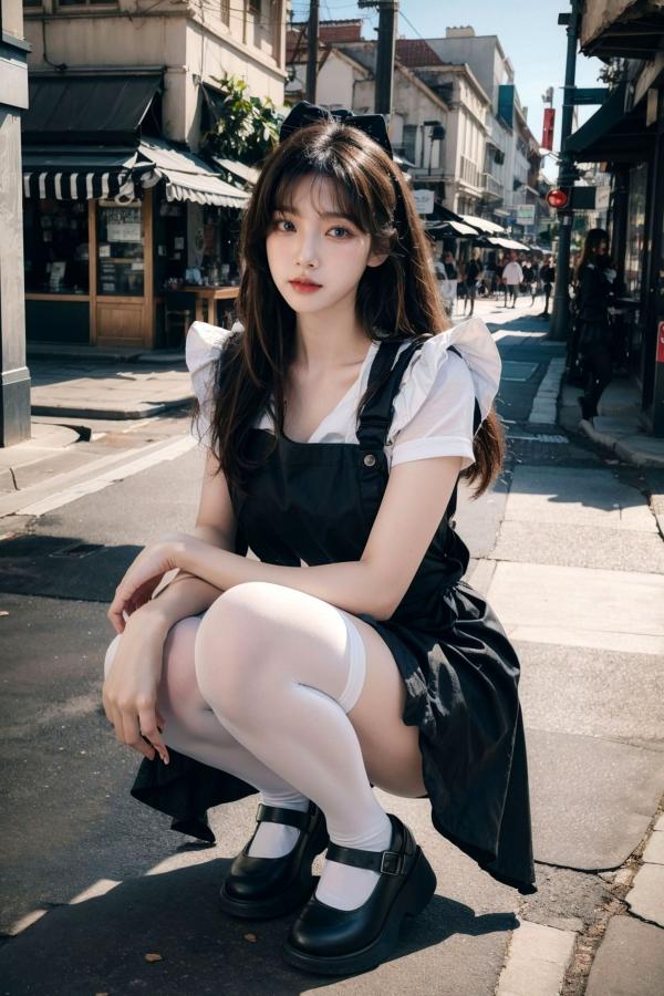    AI美女-拟实-黑白女仆裙街拍-18禁 户外性感女仆黑丝私房大尺度诱惑写真第76张图片