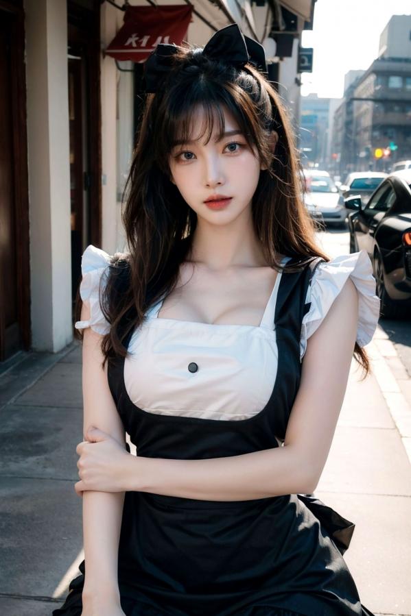    AI美女-拟实-黑白女仆裙街拍-18禁 户外性感女仆黑丝私房大尺度诱惑写真第77张图片