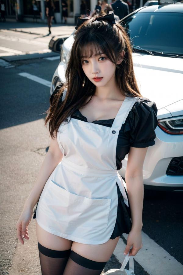   AI美女-拟实-黑白女仆裙街拍-18禁 户外性感女仆黑丝私房大尺度诱惑写真第78张图片